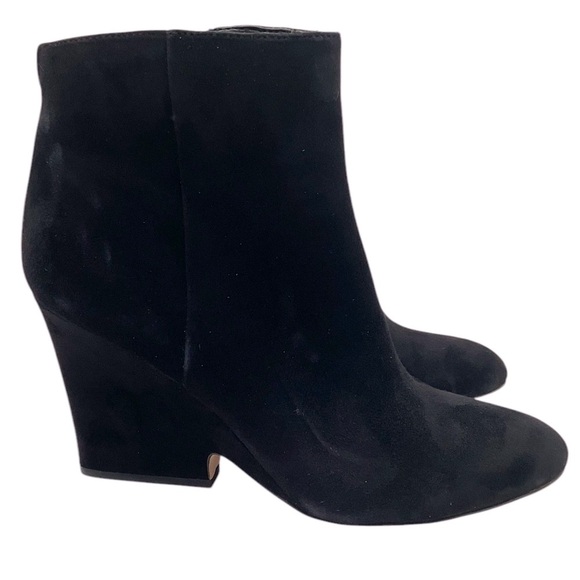 Sam Edelman black Wilson Boot Size 8.5 Wedge Heel Black Suede Bootie Almond Toe - Picture 10 of 11